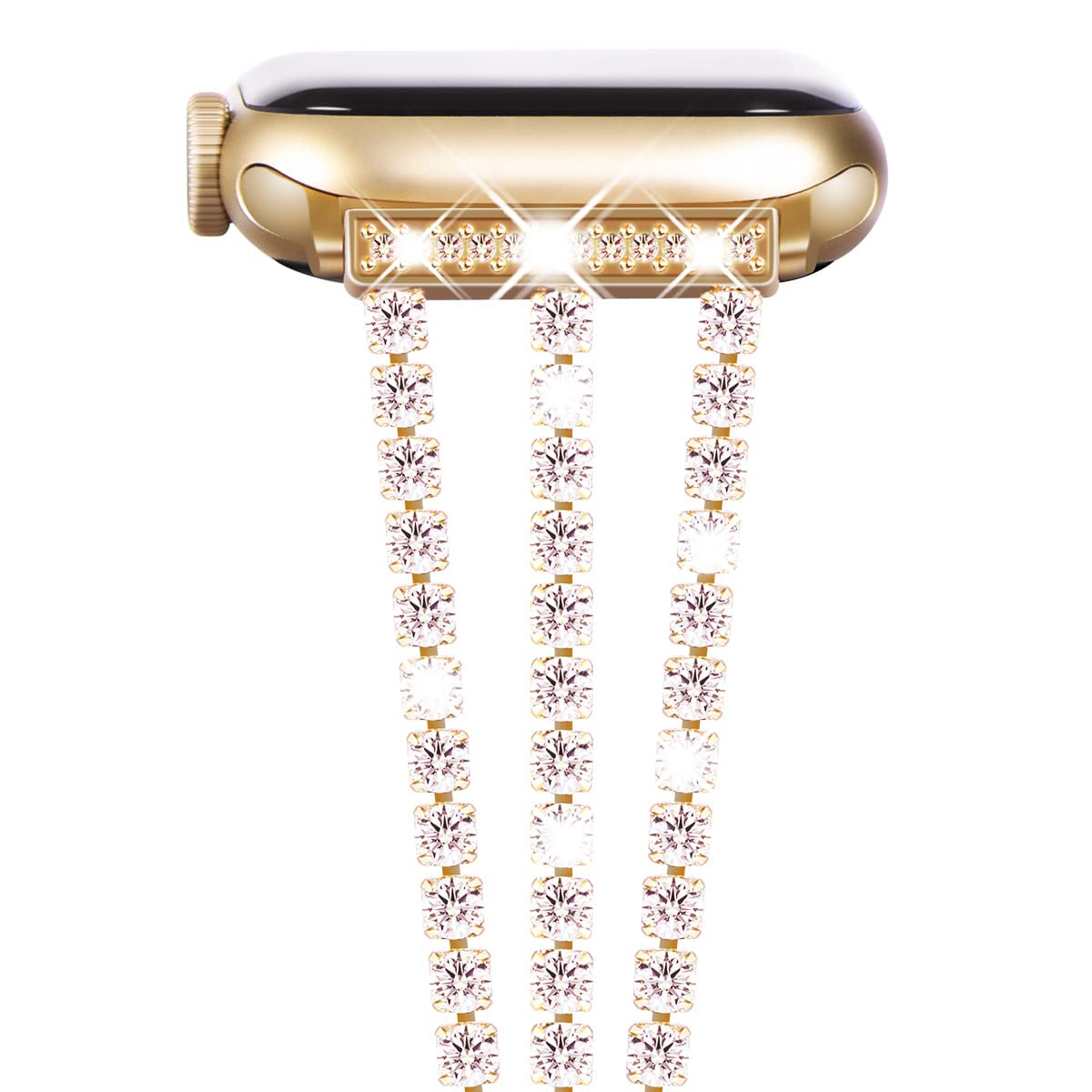 NewWays Bling Strap Compatible for Apple Watch Straps 46mm 45mm 44mm 42mm(Series 3 2 1),Women Stainless Steel Bracelet Replacement Band for iWatch Series 11 10 9 8 7 6 5 4 3 2 1 SE (Shinystone-Gold)