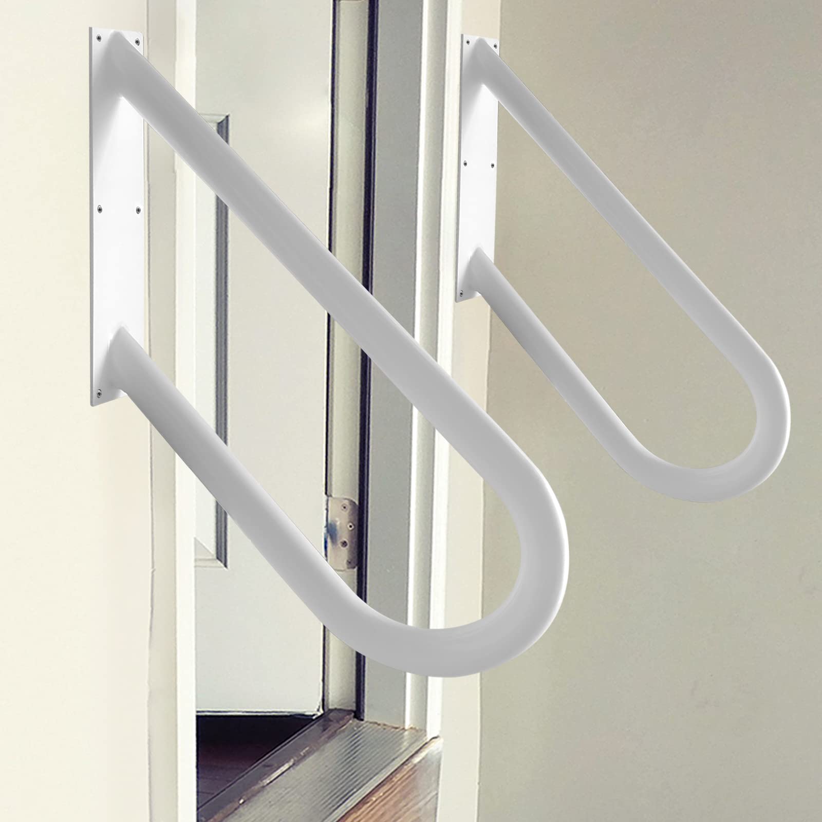 Photo 1 of 2 Pack Handrail for 1-2 Step Stairs, Wall Mount handrails for Outdoor Steps, Garage Railing with White Powder Coat Finished, Suitable for Garage, Porch and Garden?18.9" Length, ?1.3"Pipe, White?