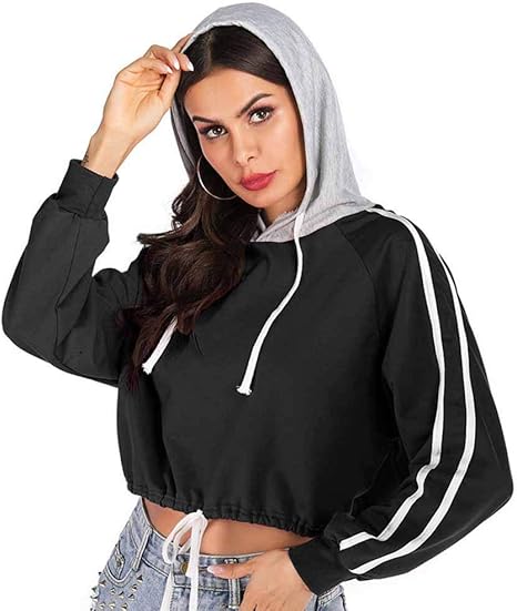 Amazon.com: Color Block Crop Top Hoodie,Women Splice Sweatshirt Pullover Long Sleeve Soft Sporty 