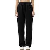 FAIABLE Womens Sweatpants Wide Leg Fleece Lined Sweatpants Baggy Straight Leg Lounge Pants Drawstring Outfits Athletic Joggers with Pockets, 2XL, Black