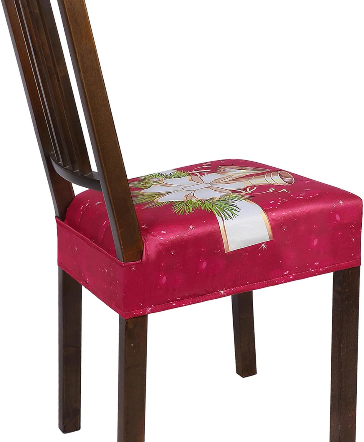 Slipcovers - SearchI Christmas Dining Chair Seat Covers Set of 4, Soft Removable Washable Seat Covers for Dining Chairs, Dining Room Seat Cover Slipcover Protector (Rear-Covered, Christmas Bell)