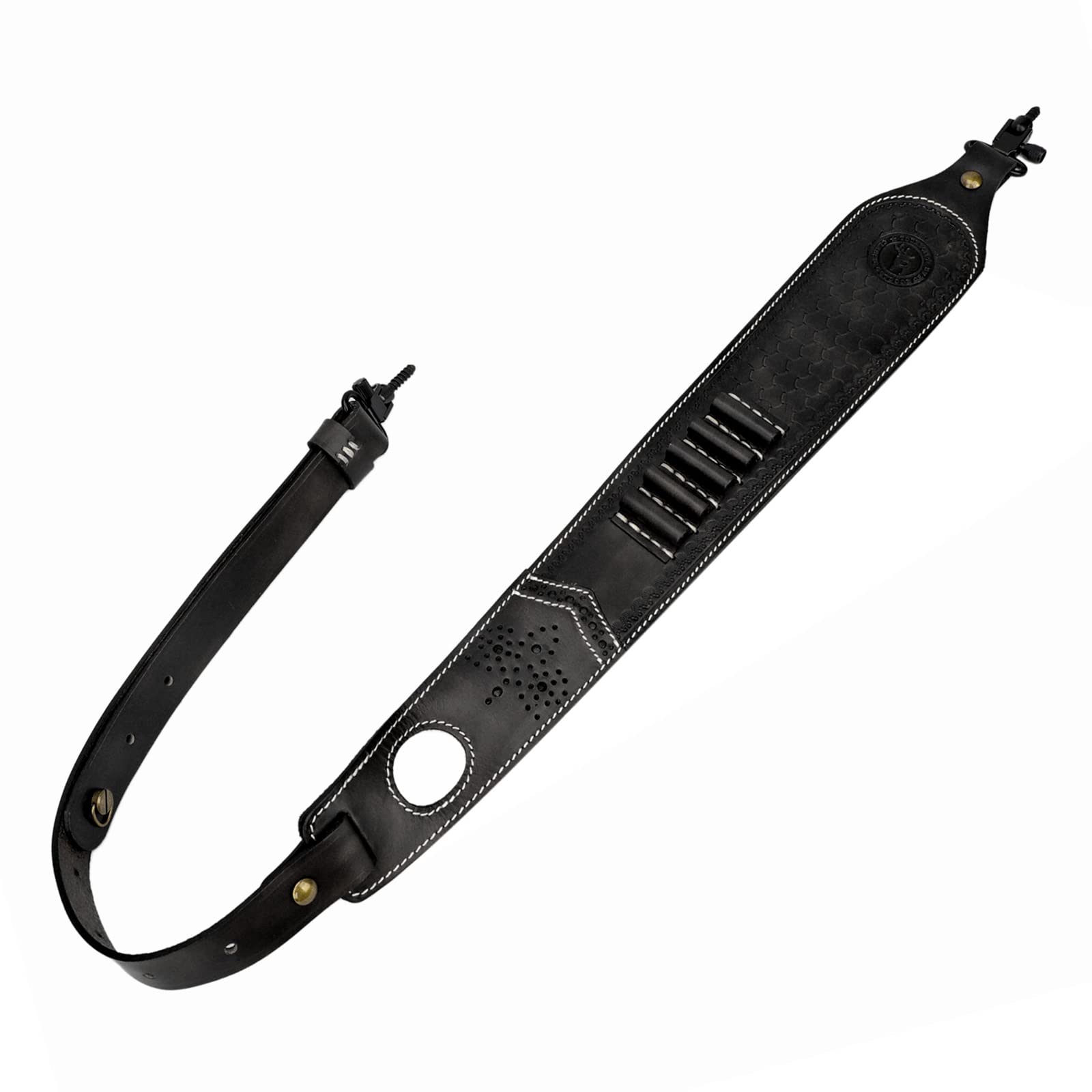 Tourbn Deluxe Leather Ammo Holder Padded Rifle Sling with Rest Hole and Swivels