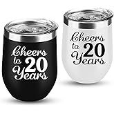 20th Anniversary Wedding Gifts for Couple 20 Anniversary Twenty Years Anniversary Decorations 20 Years Marriage Gifts for Wife Husband Parents 2 Pack Wine Tumbler 12 OZ