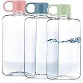 AojSup 3 Pack Portable Flat Water Bottle, 17 oz BPA Free Slim Drinking Bottle, Plastic Travel Water Bottle for Outdoor Sports, Camping, Fitness, Fits Purse Bag Pocket (Pink, Green, Blue)