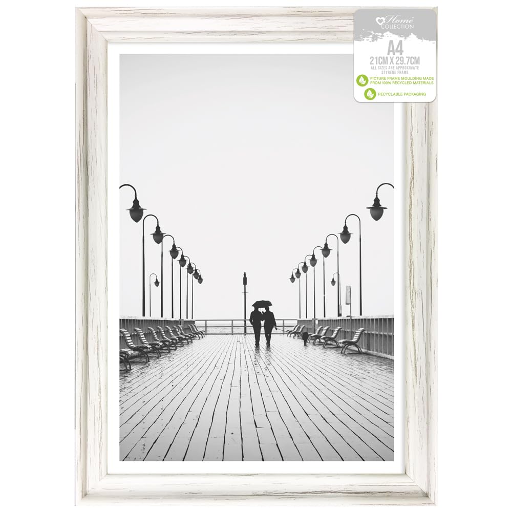 Design Group White Solitaire Shabby Chic Distressed Wood Styrene Photo Frames A4 Certificate