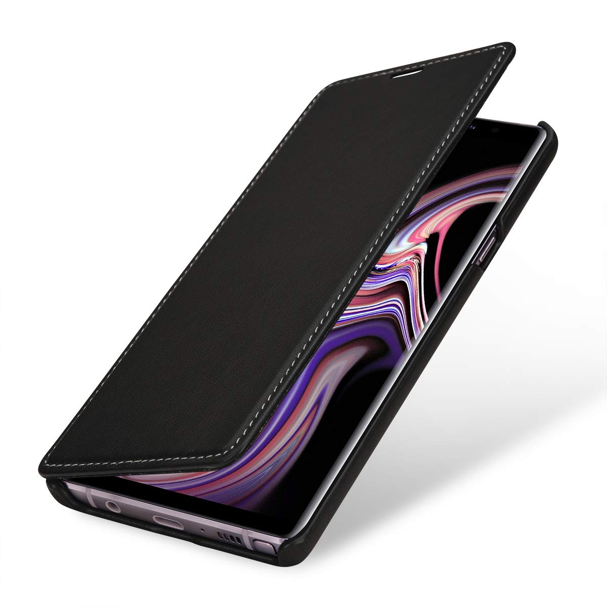StilGut Book Type Flip Case for Galaxy Note 9, Genuine Leather Galaxy Note 9 Case, Black Nappa