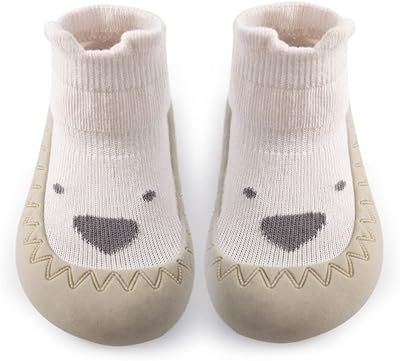 Exemaba Toddler Sock Shoes Baby Walking Shoes Soft Sole Non Slip Beige Dog