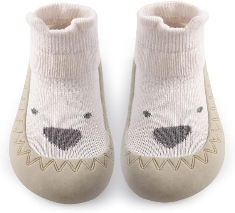 Exemaba Toddler Sock Shoes Baby Walking Shoes Soft Sole Non Slip Beige Dog