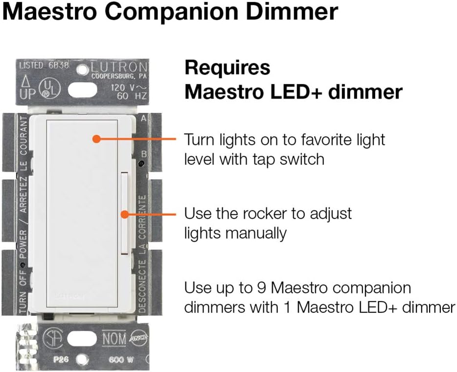 Lutron Maestro LED+ Digital Dimmer Kit for Dimmable LED, Halogen and Incandesent Bulbs | 150-Watt, Multi-Location | MACL-153M-RHW-WH | White - Wall Dimmer Switches - 
