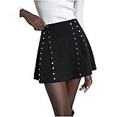 SweatyRocks Women's Y2K Pleated A-Line Mini Skirt Goth Rivet Embellished Zipper Flared Skirts
