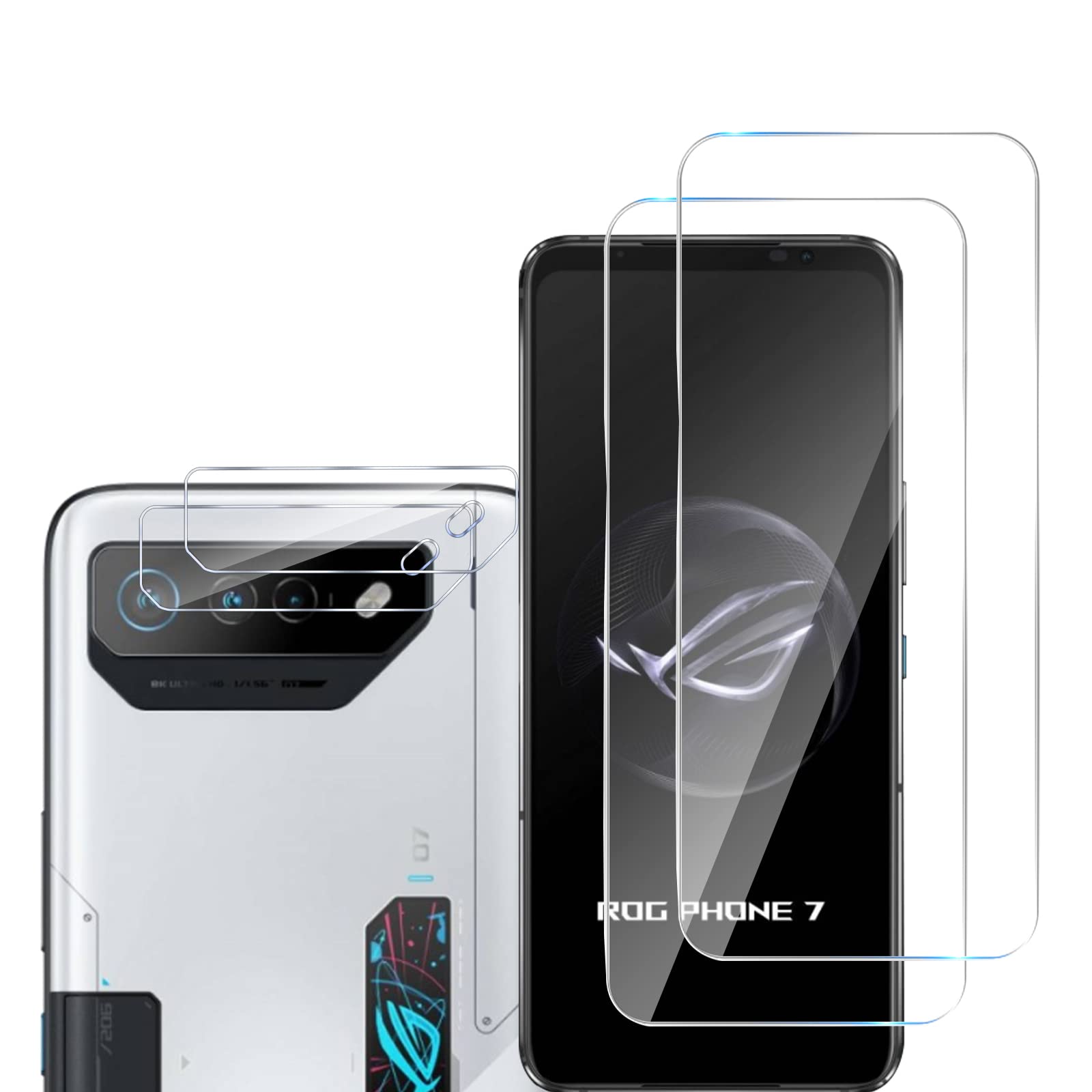 GMUJIAO [2+2 Pack Compatible with Asus ROG Phone 7 Pro for Tempered Glass Screen Protector & Camera Lens Protector,HD Full Screen Tempered Glass Film[Anti-Shatter]