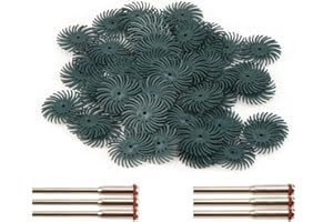 KUOFUCO 30Pcs 1 inch Bristle Disc Kit with 3Pcs 2.35mm / 3mm Shank Mandrels for Rotary Tools,25mm Detail Abrasive Wheel Radial Bristle Buffing Wheel for Jewelry Wood Metal Polishing 80 Grit