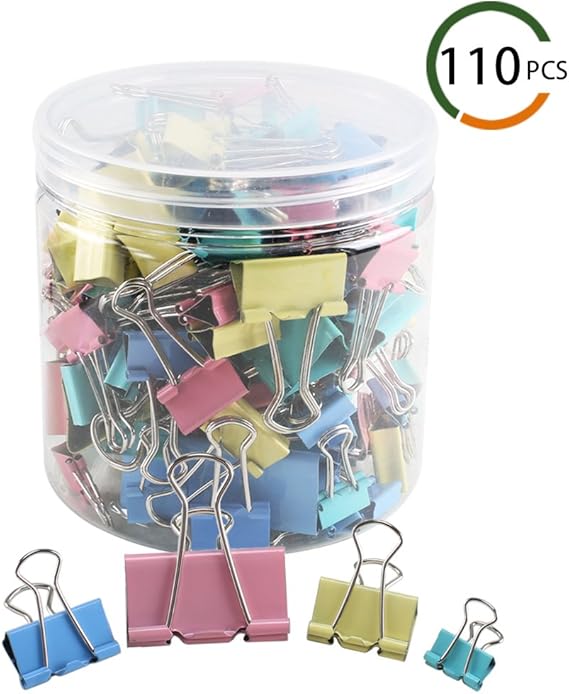 FOGAWA 110pcs Binder Clips 4 de Colores Foldback Clips 6 Tamaños de