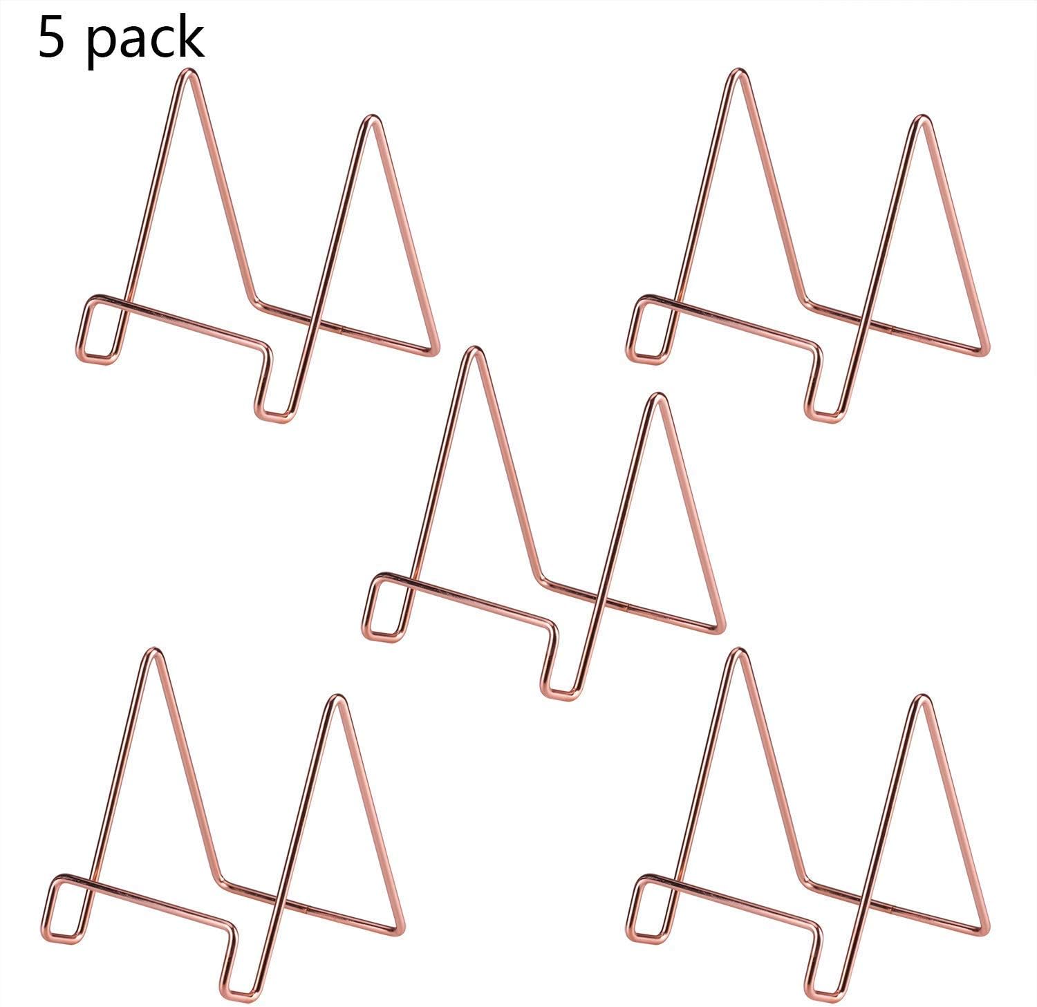 Simmer Stone Wire Display Stand, Decorative Plate Holder for Artwork, Photo Frame, Plaque and Book, Metal Plate Display Easel for Home Decoration, Set of 5, Rose Gold