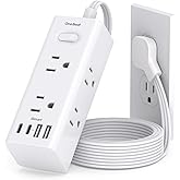 5Ft Extension Cord with Multiple Outlets, Flat Plug Power Strip Surge Protector with 5 Ft Long Cord, 6 Outlet 4 USB Ports (2
