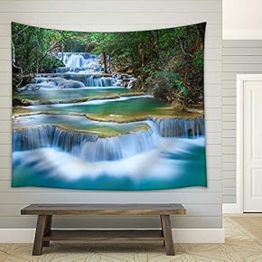 Deep Forest Waterfall in Kanchanaburi, Thailand - Fabric Wall Tapestry Home Decor - 51x60 inches