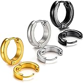 Small Hoop Earrings for Men Women, 3 Pcs 13mm Mens Earrings Stainless Steel Black/Gold/Silver Hoop Huggie Earring Mens Jewelry Ear Piercing Jewelry Set for Sensitive Ears