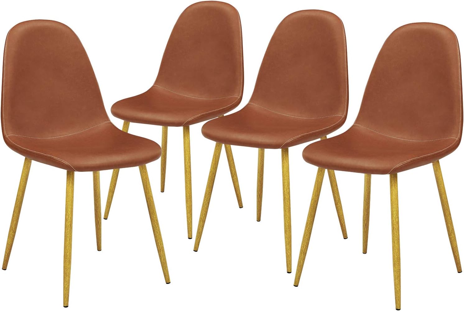 GreenForest Dining Chairs Set of 4, Washable Pu Cushion Seat Chair with Metal Legs for Kitchen Dining Room, Brown - Chairs