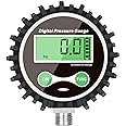 Uharbour Digital Air Pressure Gauge, Digital Pressure Gauge with 1/4'' NPT Bottom Connector and Rubber Protector, 5-200psi Digital Tire Pressure Gauge, Accuracy 1% .F.S.