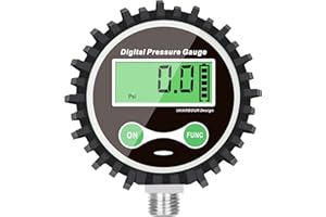 Uharbour Digital Air Pressure Gauge with 1/4'' NPT Bottom Connector and Rubber Protector, 5-200psi Tire Pressure Gauge, Accuracy 1% F.S.