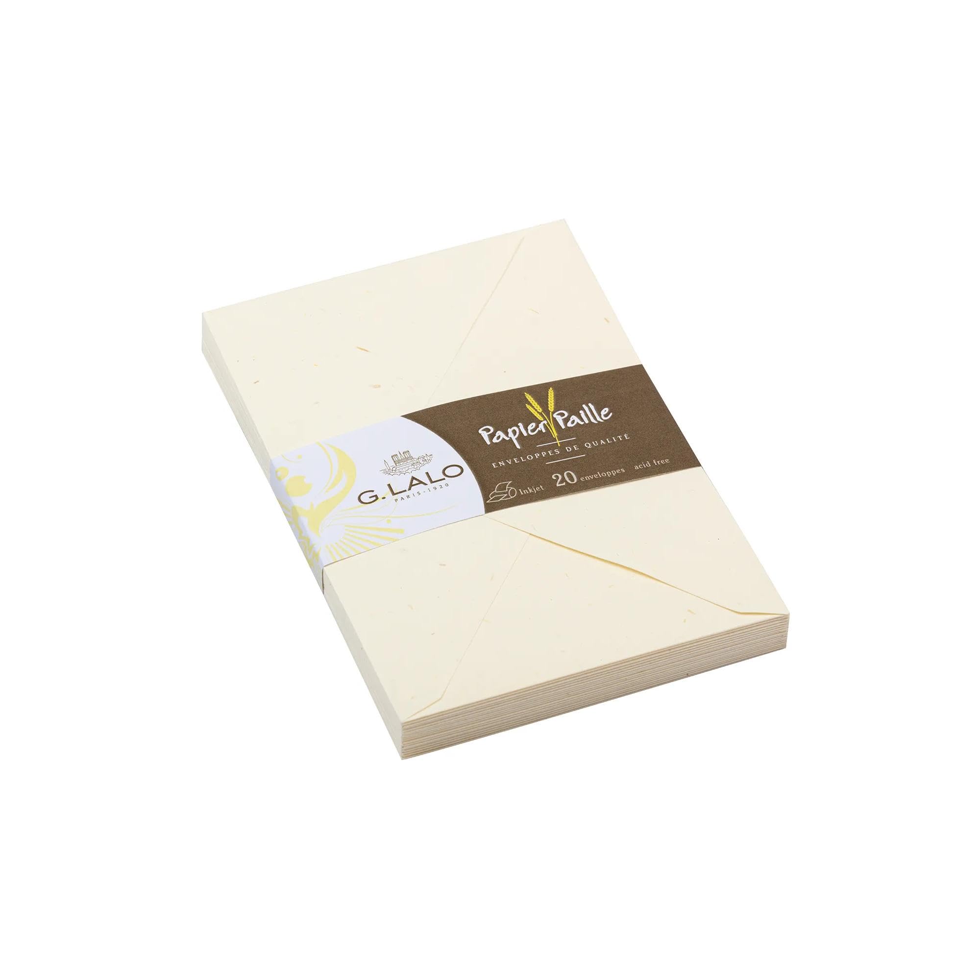 Lalo 23616L - Paille Pack of 20 gummed envelopes. Size: C6 11.4x16.2 cm 120g, Straw Paper, Cream, Lined, Correspondence, Paper Made in France, Natural Colour