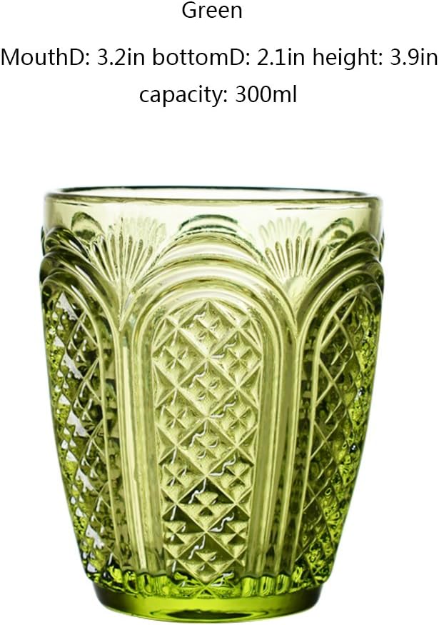 Galiware 4color retro embossed glass breakfast milk cup juice beverage household water cup beer wiskey highball glass-green 300ml