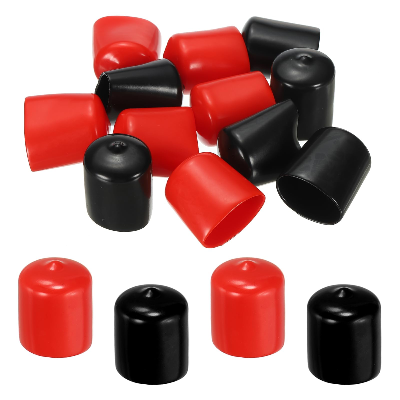 PATIKIL 25 mm Round Rubber End Caps, 12 Pack Vinyl Bolt Cover Caps Flexible Screw Thread Protectors for Metal Tubing Rod Bolts, Black-Red