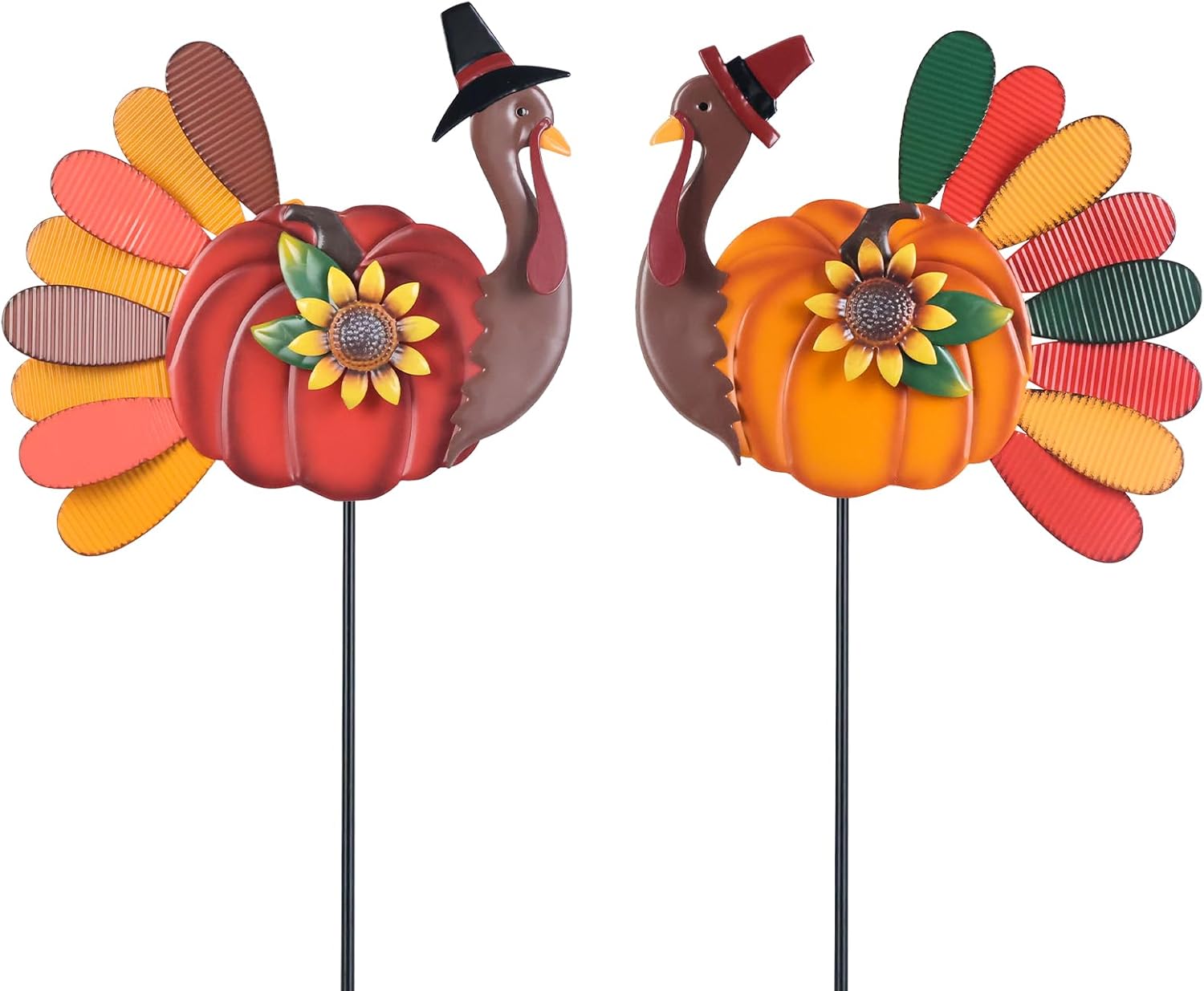 Decorative Garden Stakes - YEAHOME Thanksgiving Decorations Outdoor, Set of 2 Turkey Decorative Garden Stakes with Sunflowers for Fall Thanksgiving Decor, Metal Yard Signs for Home Garden Lawn Porch Fall Decorations