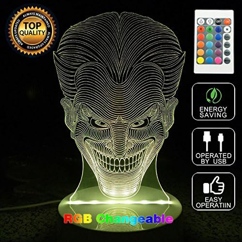 3D Joker Optical Illusion Night Light Multi 7 LED Colors Change Desk Lamp with USB Cable Smart Touch Button Control,Best Gift for Kids,Friends,Birthdays and Holidays