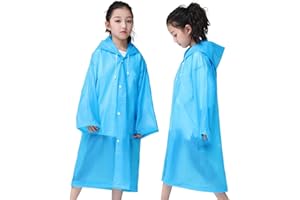 GUKOY Reusable Rain Ponchos for Kids(Height:110cm-150cm), 2 Pcs Raincoats with Hood and Sleeves for Boys and Girls