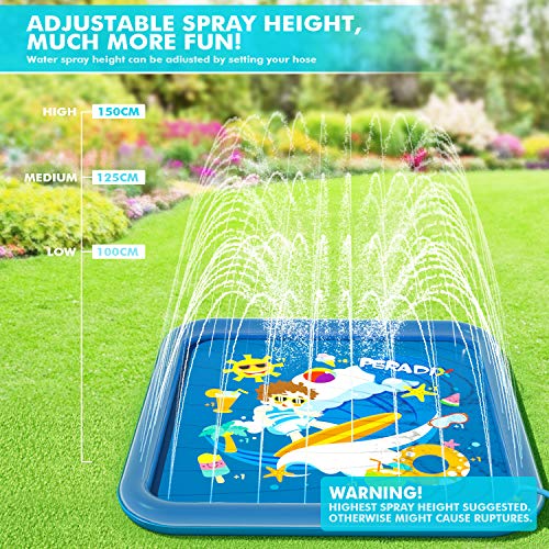 Peradix Water Sprinkler Splash Pad for Kids, Upgraded 68\' Summer Outdoor Water Toys Wading Pool Splash Play Mat for Toddlers Baby, Outside Water Play Mat for 1-12 Years Old Children Boys Girls(Square)