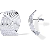 PAVOI 14K Gold Plated Chunky Vintage Earrings for Women - Trendy Textured Ribbed Knot Geometric Triangle Rope Button Seashell Wing Dangle Drop Stud Earrings Dupes