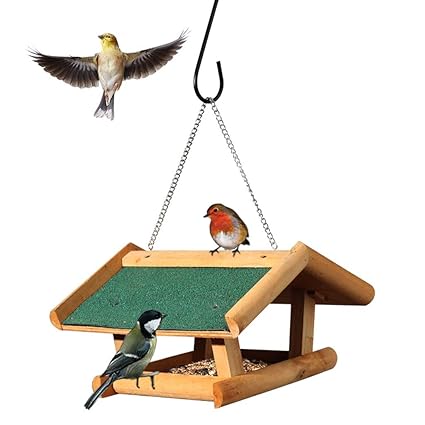 Mlmhlmr Hanging Outdoor Bird Feeder Wooden Covered Bird Feed Box
