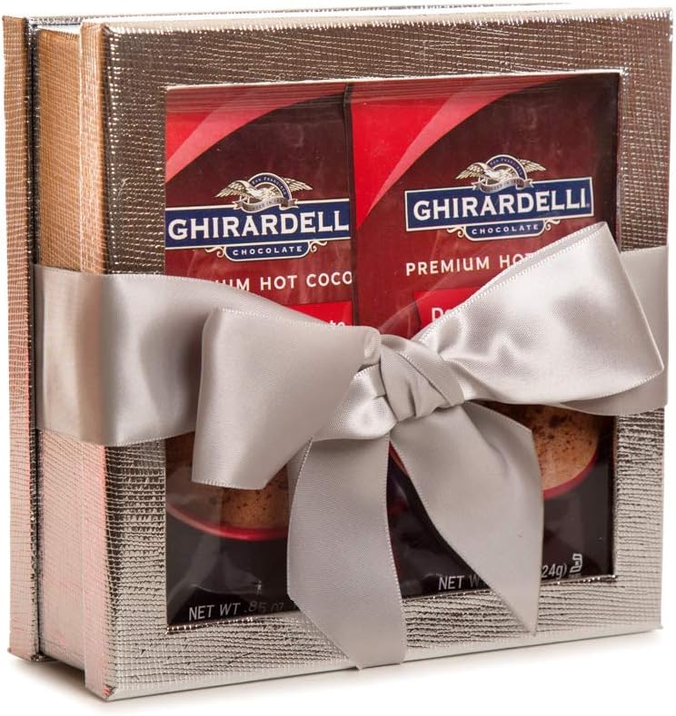 Ghirardelli Hot Cocoa Gift - Hot Cocoa Gift Set - Coffee Gifts - Hot Chocolate Gift Set - Best Gift for Coworkers, Friends, Boss Etc (Silver)