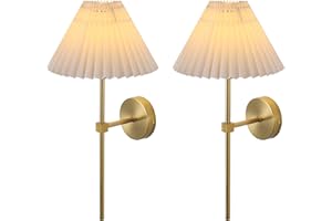 KELUOLY Wall Sconces Sets of 2 White Fabric lampshade Gold Wall Lamp Column Bracket Wall Lighting Bathroom Dresser Hardwired lamp Applicable to Living Room Bedroom Dining Room