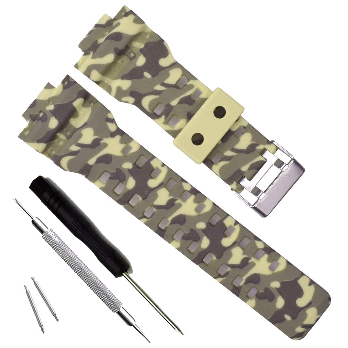 OliBoPo Natural Resin Replacement Watch Band Strap for Casio Mens G-Shock GD120/GA-100/GA-110/GA-100C, Camouflage-Brown, Simple