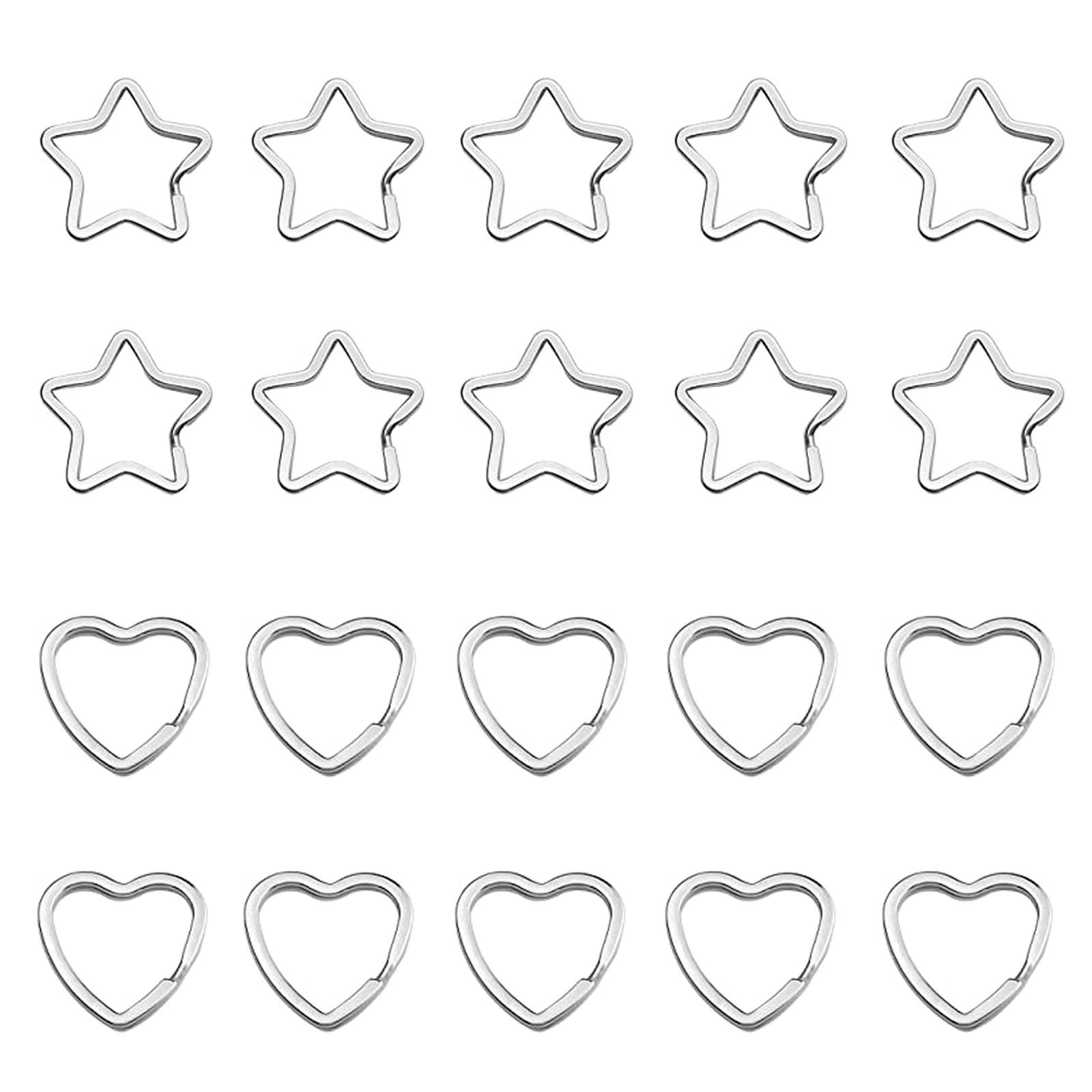 Key Rings Made of Metal Star Key Rings in Heart Key Pendant Sturdy Mini Key Pendant as Key Pendant and Craft Material, 10 Pieces Heart Shape, 10 Pieces Star Shape