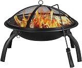 Yaheetech Fire Pit Portable Folding Firepit with Grill 54 cm Dia Black