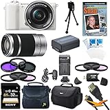 Sony a5100 ILCE5100L/W ILCE5100L ILCE5100 ILCE5100lw 16-50mm Interchangeable Lens Camera with 3-Inch Flip Up LCD (White) Bundle with SEL 55-210 Zoom Lens (Silver), Sony 32GB Class 10 SD card, Spare Battery, Rapid AC/DC Charger, Micro HDMI Cable+ More