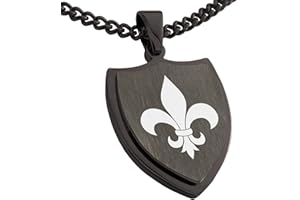Tioneer Stainless Steel Fleur De Lis Shield Pendant Necklace