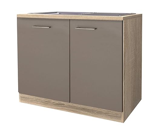 Flex-Well Spülcenter RIVA | Spülenschrank mit Geschirrspülumbau Spüle und Arbeitplatte | Breite 110 cm | Eiche San Remo
