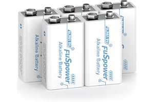 Fuspower 9V Batteries 9 Volt 6LR61 Alkaline Battery with Long-Lasting Power 10 Year Shelf Life for Smoke Detectors Guitar Pickups Microphones 5 Pack