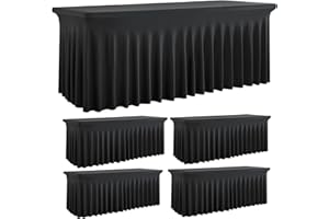 Outpain Spandex Tablecloth for 6 Foot Rectangle Tables, 4 Pack Black Fitted Table Cloths 6ft Stretchy Banquet Table Clothes Cover Desk Skirt for Birthday Wedding Parties Baby Shower
