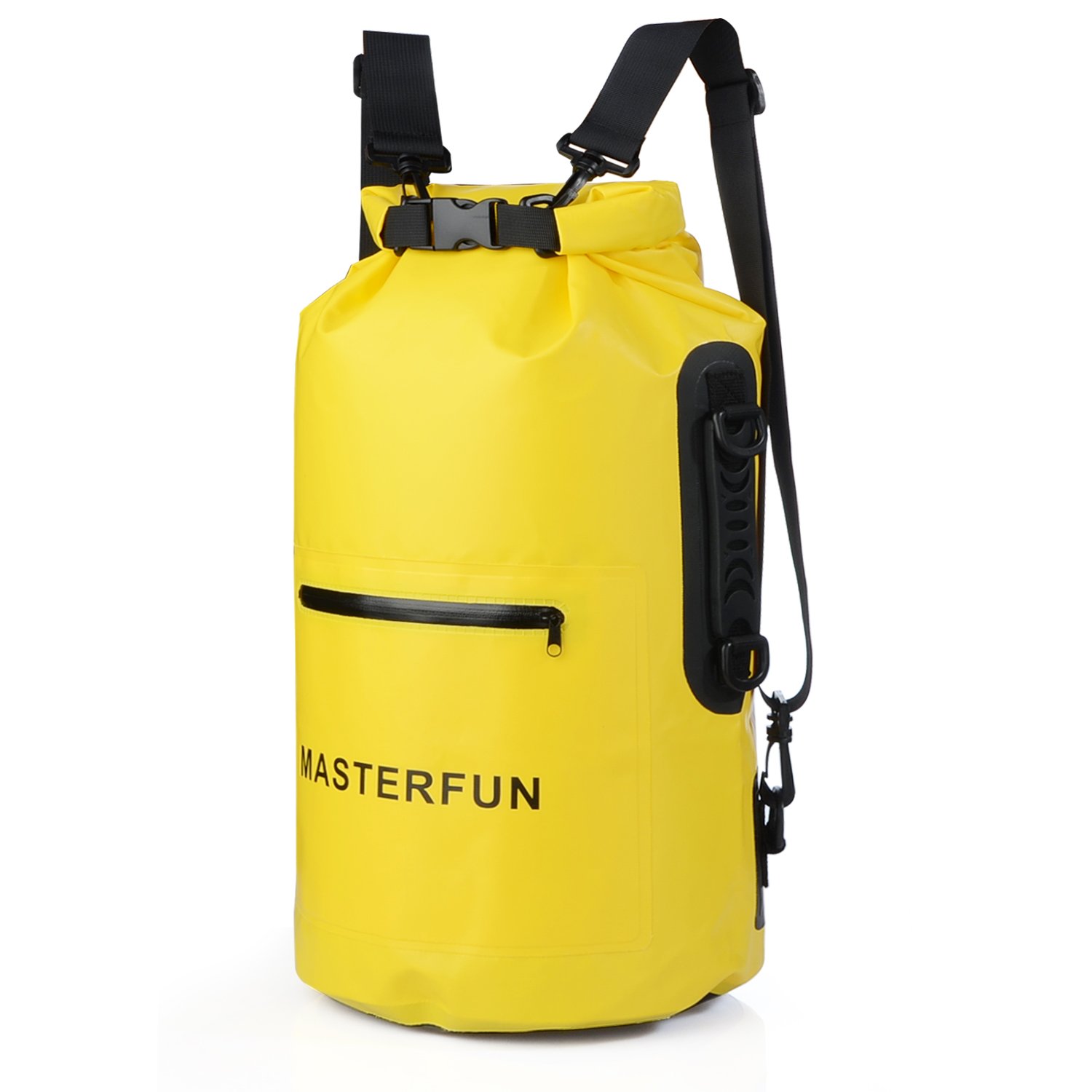 MASTERFUN Dry Bag Waterproof Backpack Gym Sack w/ Exterior Pocket Waterproof Zipper & Shoulder Strap & Handle for Boating Camping Kayaking Yellow 20L
