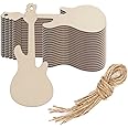 Creaides 20pcs Guitar Wood DIY Craft Cutout Wooden Electric Guitar Shaped Hanging Ornaments with Hole Hemp Ropes Wood Tags for Wedding Birthday Christmas Party Decoration (1.65 x 3.94 in)