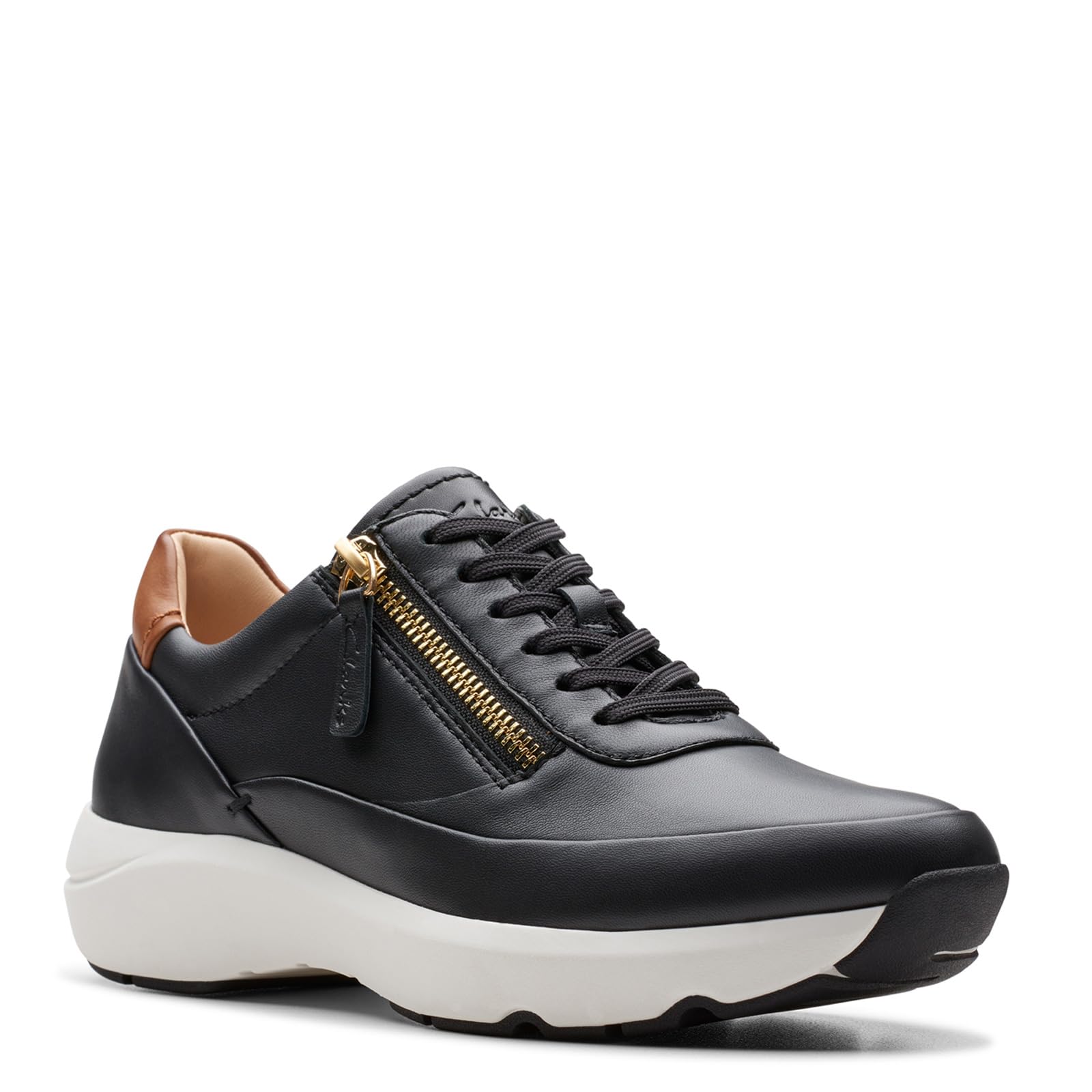 Clarks Women’s Tivoli Zip Sneakers Black Leather 8 Medium