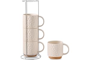 Nihow Ceramic Coffee Mug Set of 4, 16OZ Stackable Coffee Mug Set with Stainless Stand,Large Cup Set for Cappuccino,Tea,Hot/Co