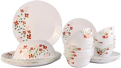 Borosil Larah Janus Opalware Glass Dinner Set, 25-Pieces, White