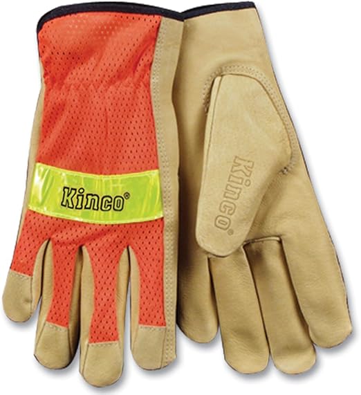 Kinco Unlined Grain Pigskin Gloves with HiVis Orange Mesh Back