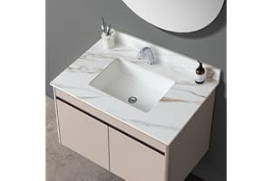 LEGENDSTONE 37" Bathroom Vanity Top with Ceramic Undermount Sink & Backsplash,Calacatta Gold Sintered Stone Counter Top, Single Hole Vanity Sink Top